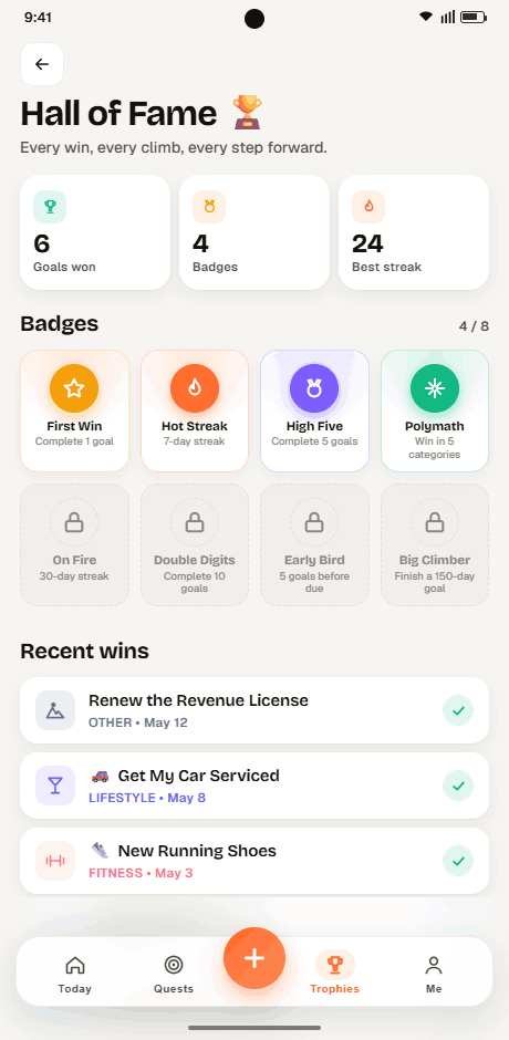 Strive Trophies — Hall of Fame with badges and recent wins
